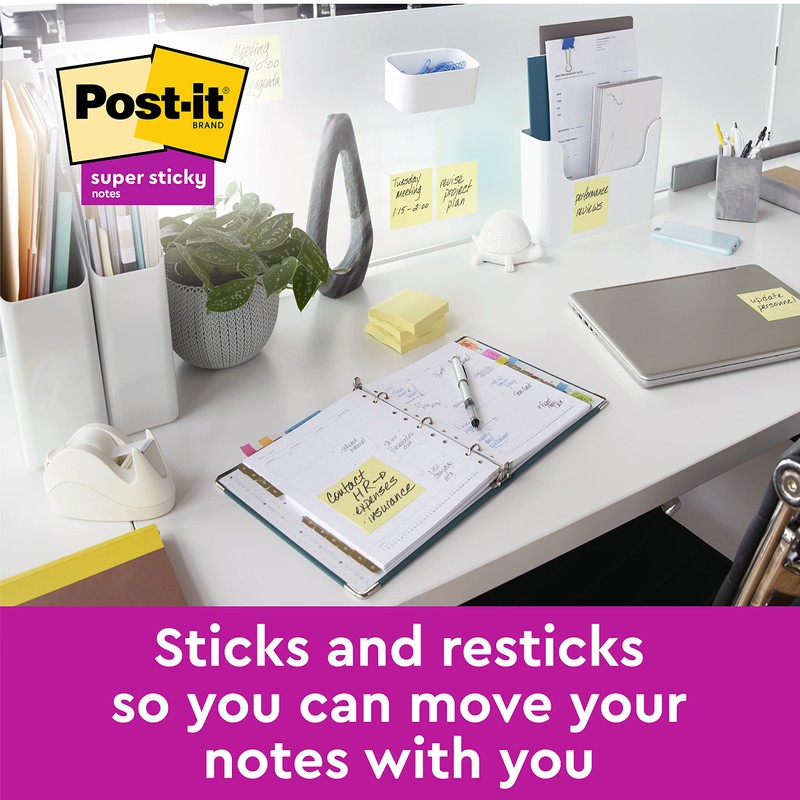 Post-it Super Sticky Notes Canary Yellow, Pack of 6 Pads,