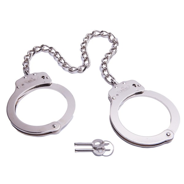 Uzi UZI-HC-LEG 16-Inch Twist Chain Double Lock Leg Iron Cuffs Adjustable Handcuffs, Leg Cuffs Ankle Handcuffs, Double Lock, Raised Rivet Construction, Silver, with 2 Keys