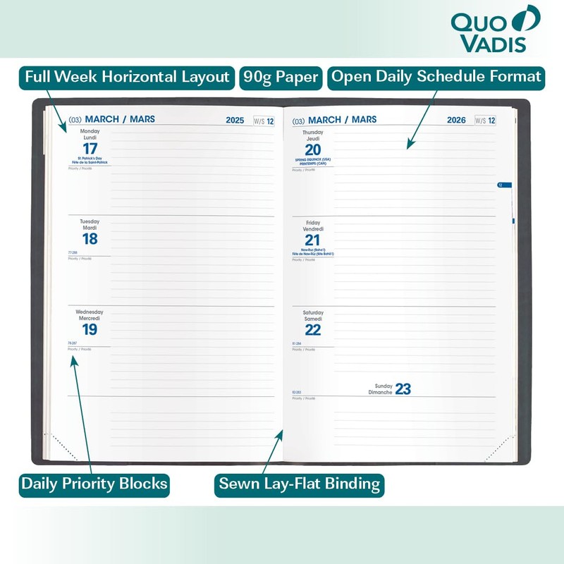 Quo Vadis 2026 Refill for Hebdo - Bi-Lingual (EN/FR) -