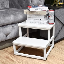 SZLHANJZ Nursery Step Stool, Wooden and Metal Foot Stool for Adult Kid, Steps for High Beds with Round Corners, Small Stepping Stool for Bedroom Kitchen, Load 500 LB, White