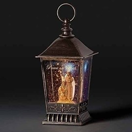 Roman 8.5" Brown LED Swirl Holy Family Lantern Christmas Tabletop Decor