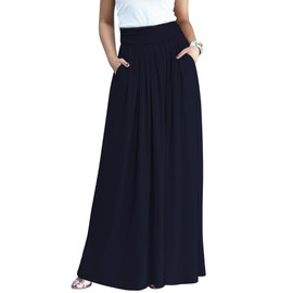 KOH KOH Womens Long Flowy Cute Modest High Empire Waist Full Floor Length Pockets Casual Formal Vintage Slimming Work Wear Office Tall Maxi Skirt Skirts Navy Blue L 12-14