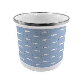 Ambesonne Nautical Steel Camping Mug, Underwater Aquatic Life Fish and Little Symmetrical Anchor Design, Printed Thermal Cup for Camping and Outdoor Activities, White Blue