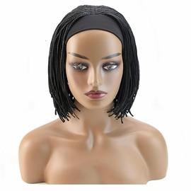 Czrleaty Headband Braided Wigs for Black Women Heat Resistant Fiber Soft Synthetic Short Bob Box Braided Wig African American Braids Wigs with Headband (10 inches)