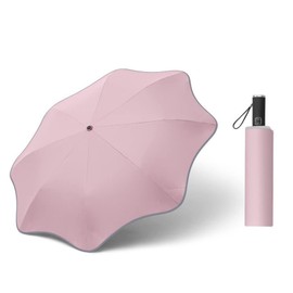 Meichoon UV Protection Round-Corner Anti-Poking Sunny and Rainy Umbrella with Reflective Strip Lightweight A Full Glass Fiber Skeleton 8 Ribs for Men Women Pink