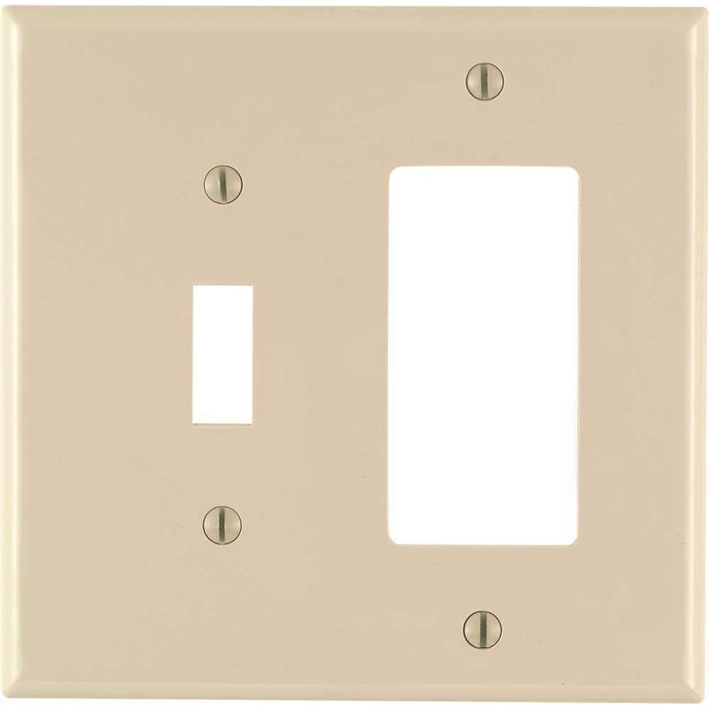 Leviton 2-Gang 1-Toggle 1-Decora/GFCI Combination Wallplate, Midway Size, PJ126-T, Light