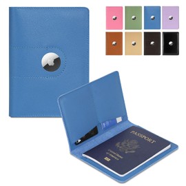 Genuine Leather Passport Holder for Travel Passport Covers with AirTag Slot Passport Wallets for Men Women Family Travel Christmas Gifts, Mens Womens Passport Holder Blue