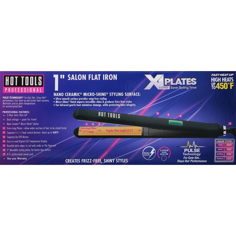 HOT TOOLS 1" Flat Iron - Extra Long Plate
