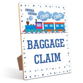 Train Birthday Party Table sign - Baggage Claim, Train Decorations, Perfect for Train Fans Birthday Party Decorations, 8×11 Wooden Play Sign with Stand