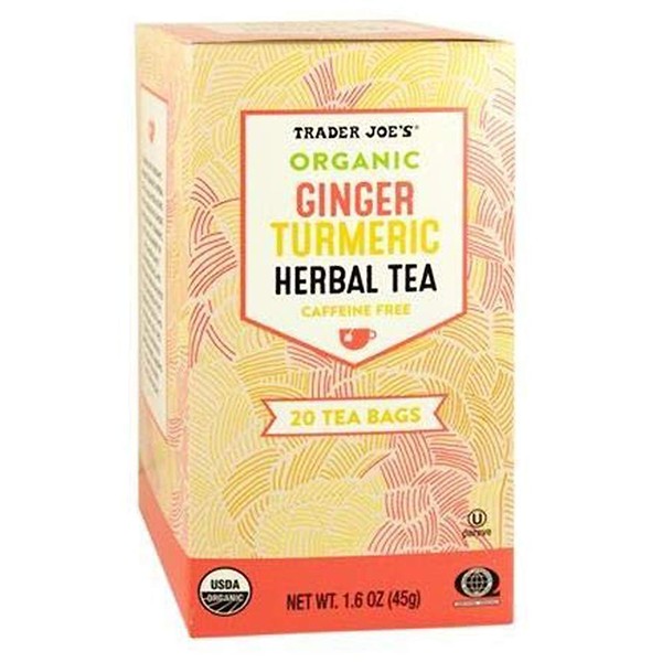 Trader Joes Organic Ginger Turmeric Herbal Tea 20 Tea Bags (One Pack)