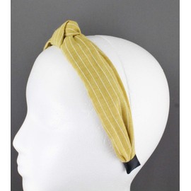 Mustard Yellow White pinstripe turban knot headband stripe fabric covered band grip teeth