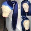 Maycaur Long Straight Dark Blue Lace Front Wigs Pre Plucked
