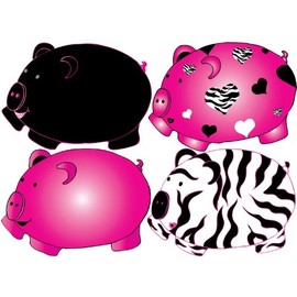 Black and Hot Pink Pig Removable Wall Decal Stickers