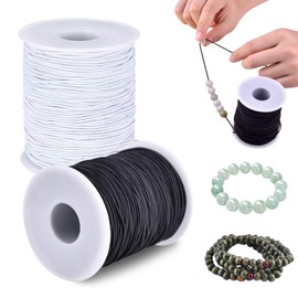2 Roll 1 mm Elastic String Cord Elastic Thread Beading String Cord for DIY Jewelry, Hair Ties Bracelets, Necklaces, Beading and Crafts 100 Metres/Roll(Color:White and Black)