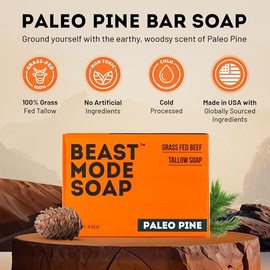 Beast Mode Soap para Hombres, Paleo Pine, Paquete de 2 Barras – Jabón de Sebo Natural de Vacas Alimentadas con Pasto, Mezcla Exfoliante de Arena, Hecho A Mano, No Tóxico