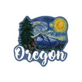 Lantern Press Sticker Oregon, Bigfoot, Starry Night, Die Cut Vinyl, (Waterproof Decal for Cars, Water Bottles, Laptops, Coolers), Small