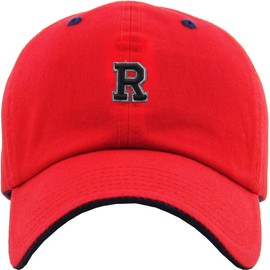 KPA-1463 RED R Letter AZ Red Alphabet Baseball Cap Dad Hat Polo Cap Adjustable Unisex Cotton One Size