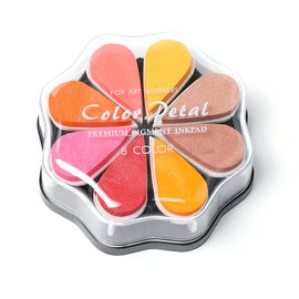 8 Colours Ink Pad Set, Fingerprint Ink Pad Children, Colourful Washable Ink Stamp Pad for Scrapbook Paper Craft Fabric Painting DIY Birthday Gift, Petal Shape, 1032