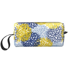 JKJOJIA Blue Yellow Flower Abstract Floral Makeup Bag Organizer Small Cosmetic Bags Portable Travel Toiletry Bag With Handle Simple Accessories Storage Zipper Pouch For Women Girl