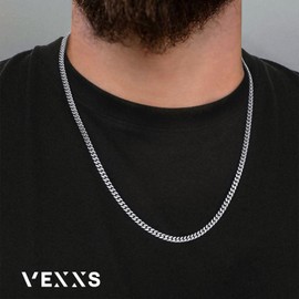 VEXXS Curb Chain Cuban Stainless Steel 18 Carat Gold-Plated 5 mm Necklace Men's Chain Gold Chain for Men Women Men Boys Jewellery Gift 46-66 cm, Gold