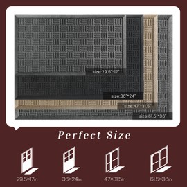 Mibao Front Door Mat Indoor Outdoor Entrance, Dirt Trapping Waterproof All-Season, All-Weather Doormat, Non-Slip Durable Natural Rubber Low Profile Easy Clean Patio Entrance Mat, 29.5" x 17", Black