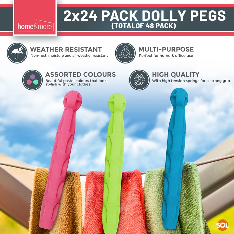 48pk Plastic Dolly Pegs For Washing Line | Heavy Duty