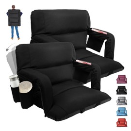 Wide Stadium Seats with Back Support 2 Pack – 25" Bleacher Chairs with Back and Cushion, Sofa Style Stadium Seats, 6 Reclining Positions, Extra Thick Bleacher Seat for Sports Events (Black,Wide|25")