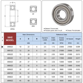 XIKE 6900ZZ Sealed Ball Bearings 10x22x6mm, 6900-2Z Chrome Steel and Metal Double Seals Deep Groove Ball Bearing, Pack of 10.