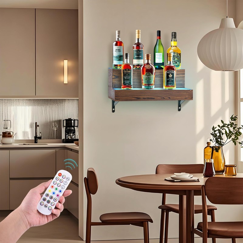 Wine Rack with LED Light Liquor Bottle Display Shelf Wall