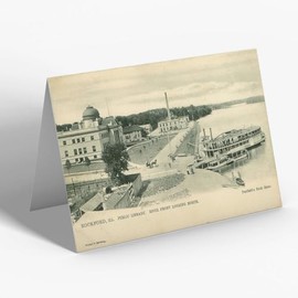 GREETING CARD - Vintage Illinois USA - Rockford. Public Library. River Front