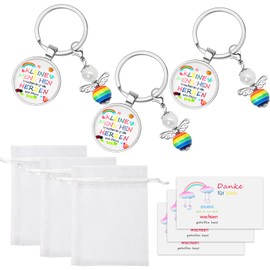 WEXFFU Pack of 3 Leaving Gift Teacher, Teacher Gift, Farewell Pearl Angel Keyring, Farewell Nursery Gift, Small People Need So Big Hearts Like Yours, coloured