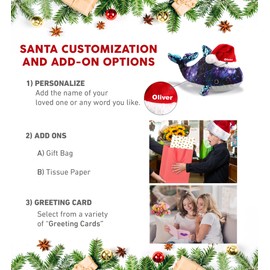 DolliBu Santa Whale Stuffed Animal Plush Toy - Space Sequin Plush Whale Animal Dress Up with Red Santa Claus Hat, Cute Ocean Life Gift, Perfect with Name Personalization - 13 Inches