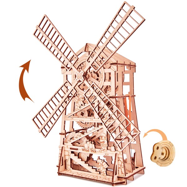 Wood Trick Windmill Rotating Mechanical Model - 3D Wooden Puzzles for Adults and Kids to Build - Engineering DIY Wooden Models for Adults to Build