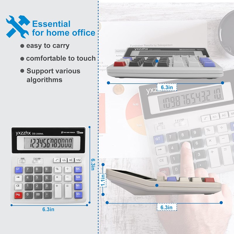 Desk Calculator 12 Digit Extra Large 4.3-Inch LCD Display, Two