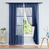 Pom-Pom Navy-Blue Sheer Curtains for Bedroom Windows 84inches Long Linen