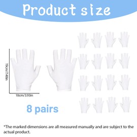 8 Pairs Cotton Gloves for Eczema, White Fingerless Gloves for Dry Hands, Breathable Cotton Gloves for Daily Use and Outdoor Activities, Comfortable Hand Protection, for Sleeping,spa, Skin Treatment