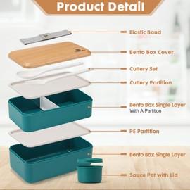 Sinnsally Sinnsally Bento Box Adult Lunch Box,Stackable Japanese Bento Lunch Box Containers for Women/Men with Compartments(47oz),Lunch Containers with Utensil Set,Leak-Proof Lunchbox,Rectangle(Nordic Green)