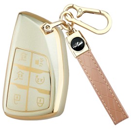 Joouheax for Chevy Key Fob Cover with Keychain, Soft TPU Full Protection Car Key Case Compatible with Chevy 2021 2022 2023 2024 2025 Tahoe Sierra Suburban GMC Yukon Denali Silverado, 6 Buttons, Gold
