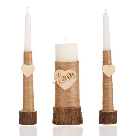 Unity Candles for Wedding Ceremony Set - Wedding Candles with Wood Holder, Rustic Wedding Decorations for Ceremony Outside, White Unity Candle Set Just Married Candle Pillar and 2(10.2'') Taper Candle