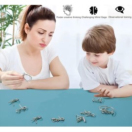 GEKELI Metal Wire Puzzle Set of 24 with Pouch,Brain Teaser IQ Test Disentanglemen Iron Link Unlock Interlock Game Chinese Ring Magic Trick Toy for Party Favor Kids Adults Challenge