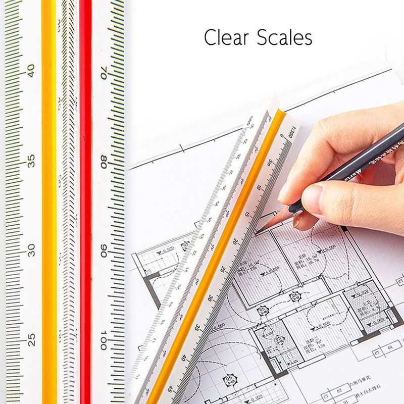 Belegao 1 PCS 30cm Scale Ruler Architect Plastic Triangular Ruler