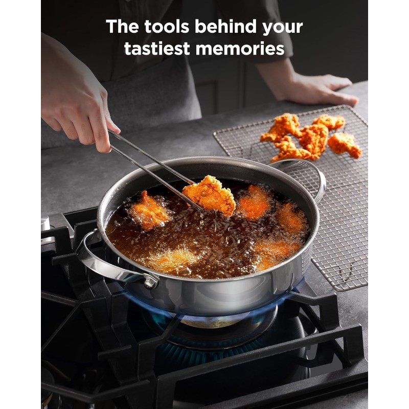 Nonstick Frying Pans with Lid, 5Qt Hybrid Ceramic Tri-Ply Saute