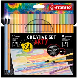 STABILO ARTY - Set con 24 unidades, 12 colores de point 88 y 12 colores de Pen 68