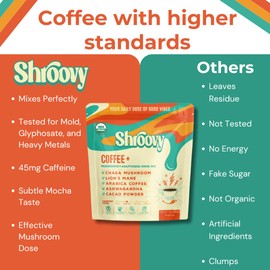 Organic Mushroom Coffee | Lion's Mane and Chaga Mushroom | Instant Mushroom Coffee | Half-Caffeine | Mellow Mocha | 2,000mg of Mushroom - 30 Servings
