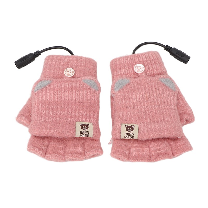 USB Heated Gloves Mitten Men Women Winter Knitted Fingerless Hand