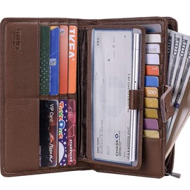 Itslife Womens Wallet,Large Capacity RFID Blocking Leather Wallets Credit Cards Organizer Ladies Wallet with Checkbook Holder,Coffee