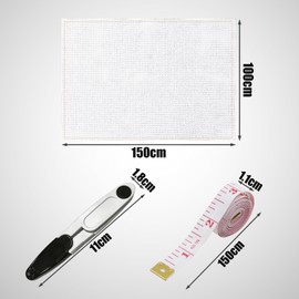 1 x 1.5 m large embroidery cloth with 1 soft tape measure and 1 piece of scissors, fabric embroidery cloth, homemade crafts, cross stitch accessories (white)