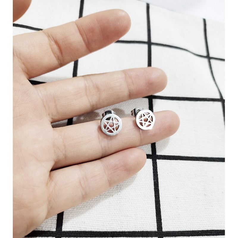 RUIZHEN Supernatural Star Pentagram Pentacle Stud Earrings Wicca Pagan Jewelry