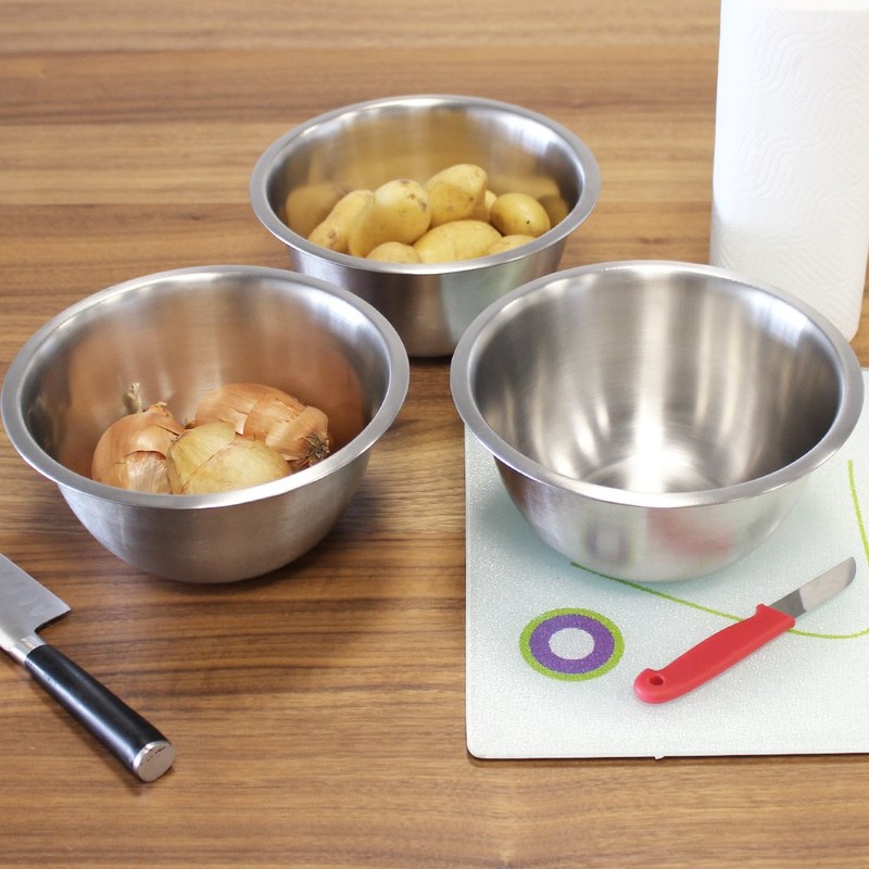 com-four® 3-teiliges Schüsselset aus Edelstahl - Salatschüssel - Chipsschüssel -