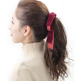 VINGTAINE H-493-WI-CAFF Women's Velvet, Satin, Long, Ribbon, Pony Hook, Hair Elastic, Hair Cuff, Adult, Cute, Elegant,